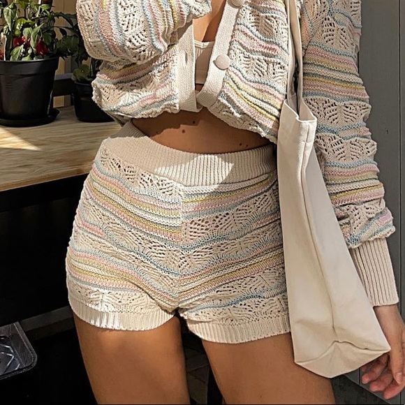 Zara Shorts Cream Pastel Pointelle Lace Crochet Bloomer Shorts